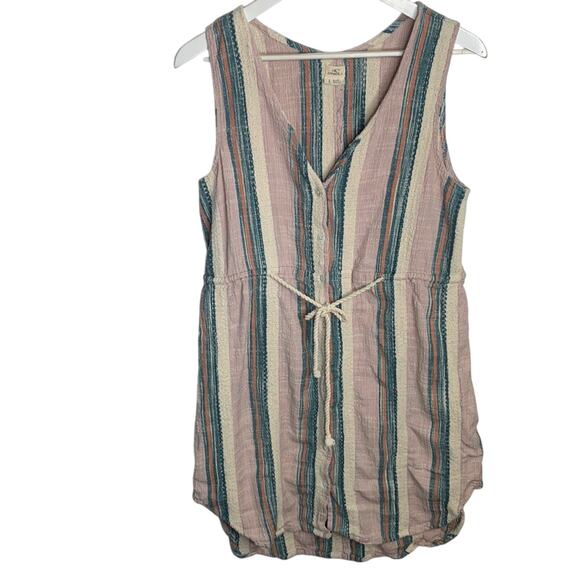 O’Neill ZeeZee Cotton High-Low Rope-tie Stripe Boho Shirtdress W-933 Sz L - Picture 1 of 9